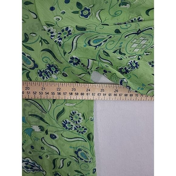 Susan Graver Style Sheer Floral V-Neck Blouse 1X Lime Green Blue Glitter Tunic - Picture 11 of 13